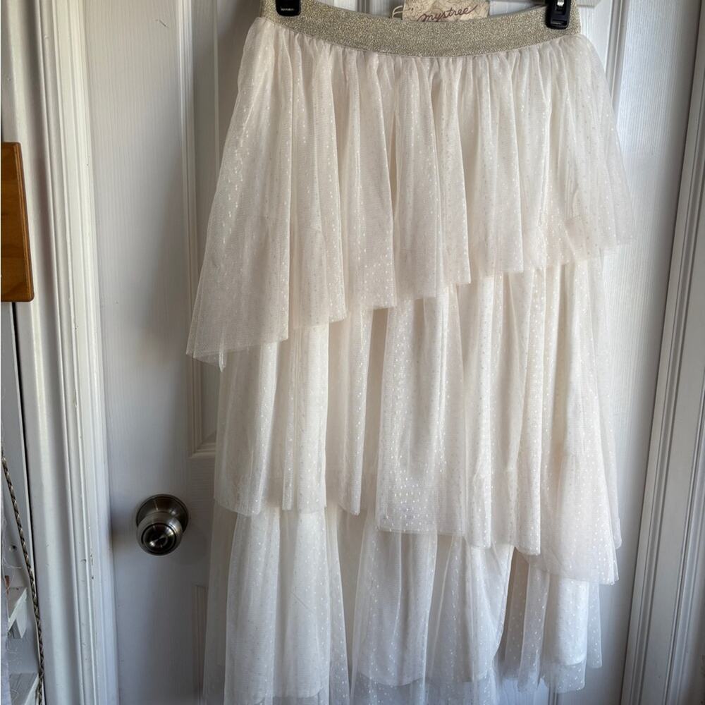 Mystree Cream Maxi Tiered Skirt for Weddings